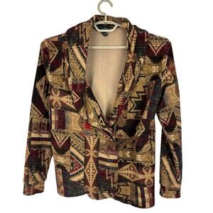 Lauren Ralph Lauren Southwestern Aztec Sweater Wrap Jacket Cotton Large